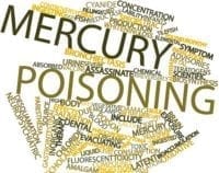 Word web of mercury poisoning showing relation to concentration, fillings, fish, vaccine, amalgam, effects, damage, brain exposure, symptom, dental